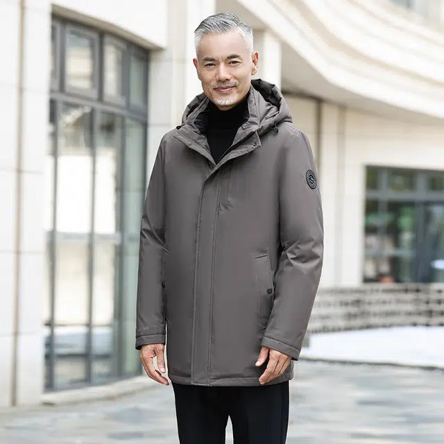 雅鹿 可脱卸防风保暖御寒内有温度计贴中老年爸爸羽绒服 男款
