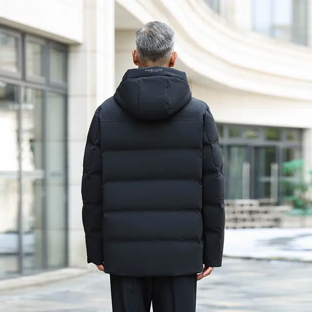 雅鹿 纯色防风保暖内胆石墨烯内有温度计贴中老年爸爸羽绒服 男款
