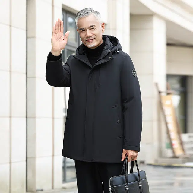 雅鹿 可脱卸防风保暖御寒内有温度计贴中老年爸爸羽绒服 男款