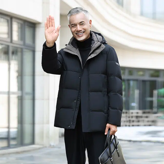 雅鹿 防风保暖御寒内有温度计贴中老年羽绒服 男款