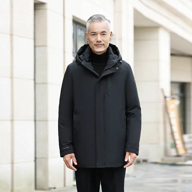雅鹿 可脱卸防风保暖御寒内有温度计贴中老年爸爸羽绒服 男款
