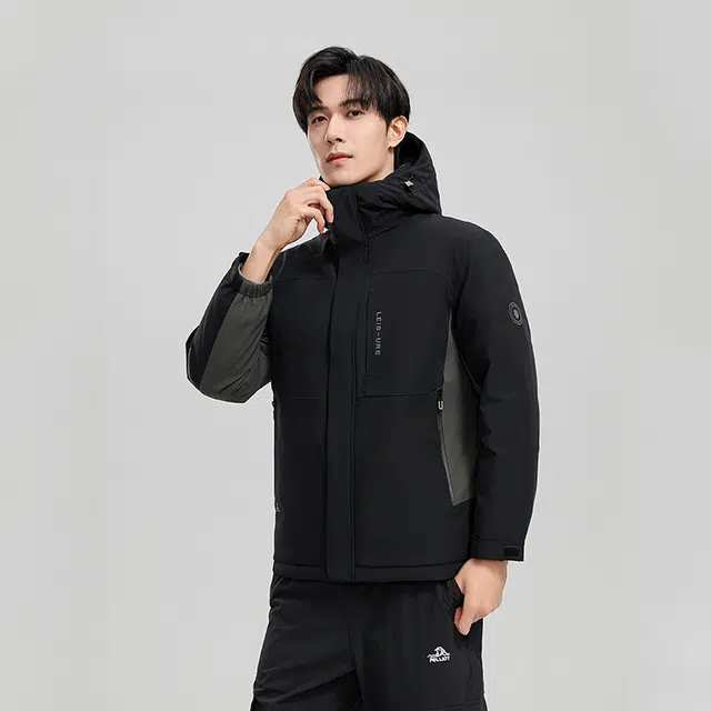 雅鹿 纯色合身连帽休闲加厚保暖羽绒服 男款