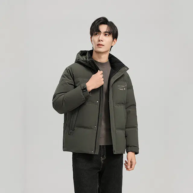 雅鹿 加厚休闲保暖连帽羽绒服 男款
