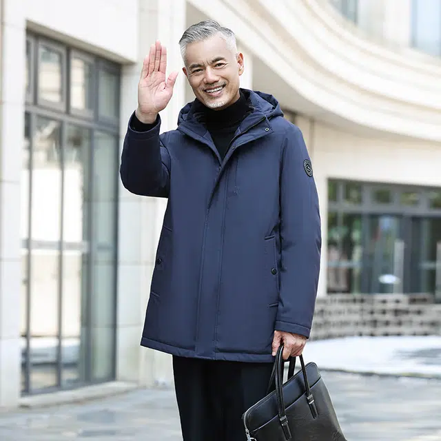 雅鹿 可脱卸防风保暖御寒内有温度计贴中老年爸爸羽绒服 男款