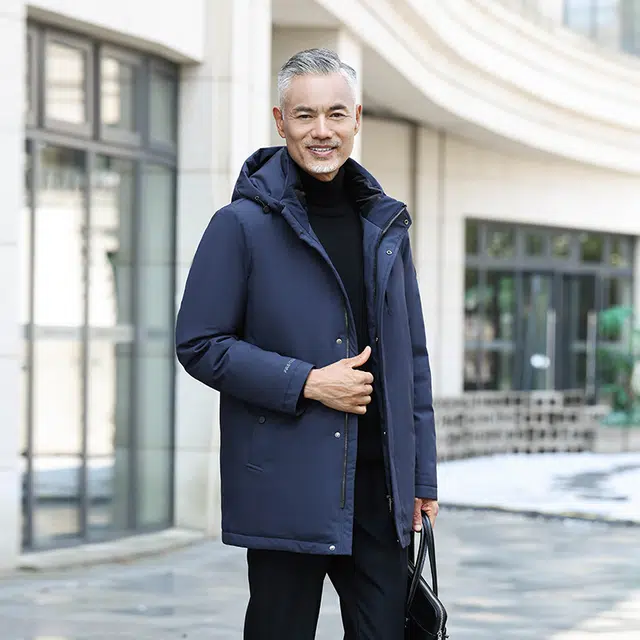 雅鹿 可脱卸防风保暖御寒内有温度计贴中老年爸爸羽绒服 男款