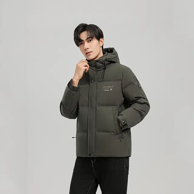 雅鹿 加厚休闲保暖连帽羽绒服 男款