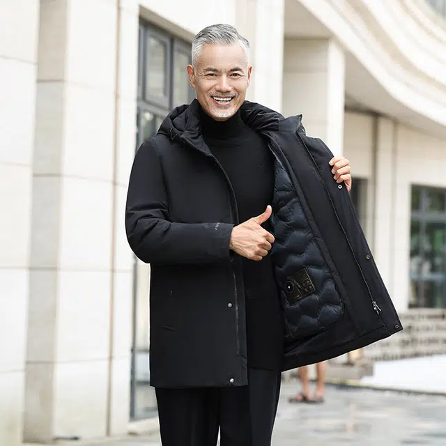 雅鹿 可脱卸防风保暖御寒内有温度计贴中老年爸爸羽绒服 男款
