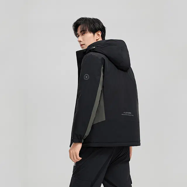 雅鹿 纯色合身连帽休闲加厚保暖羽绒服 男款