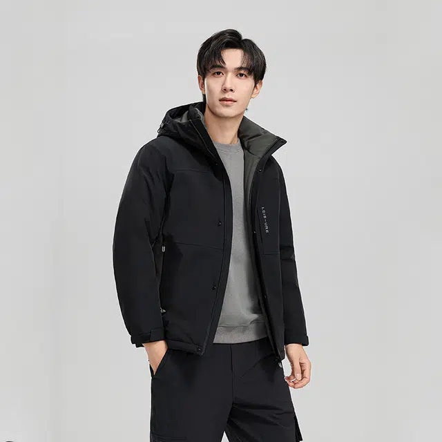 雅鹿 纯色合身连帽休闲加厚保暖羽绒服 男款