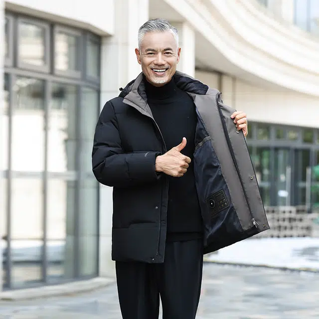 雅鹿 防风保暖御寒内有温度计贴中老年羽绒服 男款