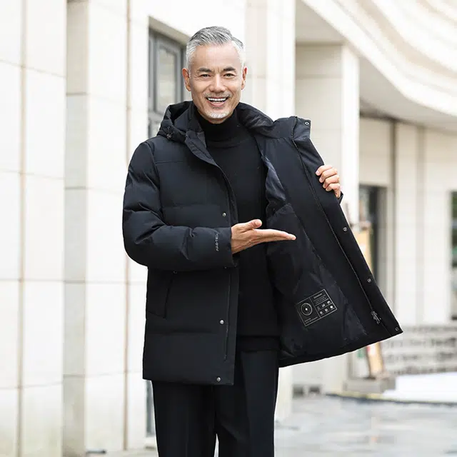 雅鹿 纯色防风保暖内胆石墨烯内有温度计贴中老年爸爸羽绒服 男款