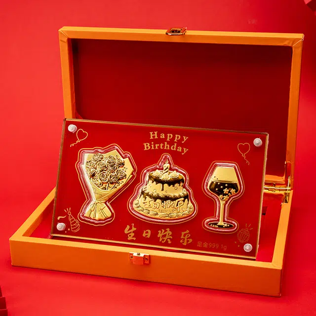 蒂蔻珠宝 生日快乐金钞礼盒纪念日收藏 足金 一口价 黄金摆件 男女同款情侣款