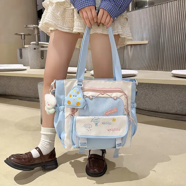 垣途者 可爱撞色小清新日系学院风少女大容量托特包学生上课补习袋 尼龙 斜挎包 女款 多色