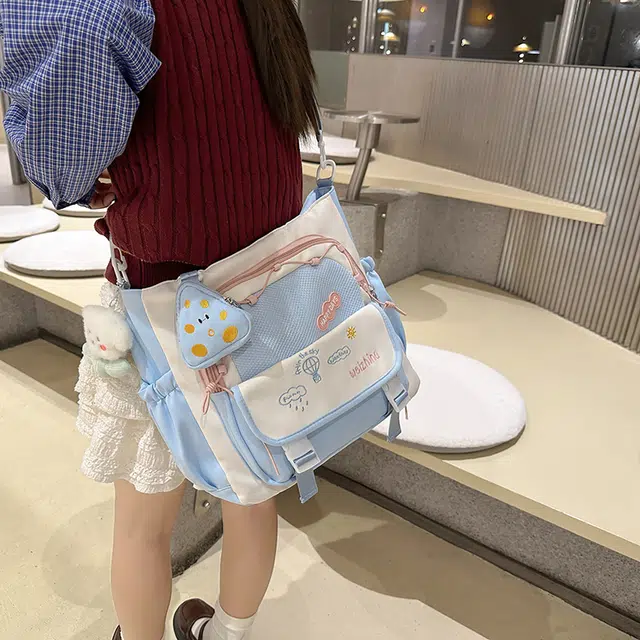 垣途者 可爱撞色小清新日系学院风少女大容量托特包学生上课补习袋 尼龙 斜挎包 女款 多色