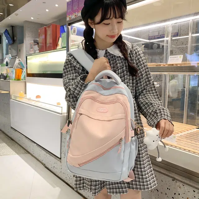 垣途者 大容量撞色书包韩版学生简约百搭 尼龙 双肩包 常规 女款 多色