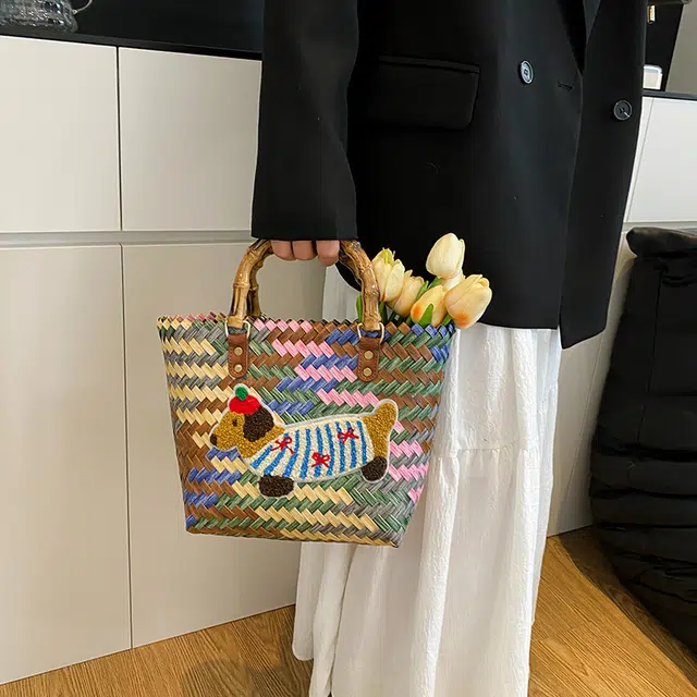 垣途者 小众复古设计感休闲时尚百搭通勤腊肠狗 编织 手提包 女款 彩色/棕色