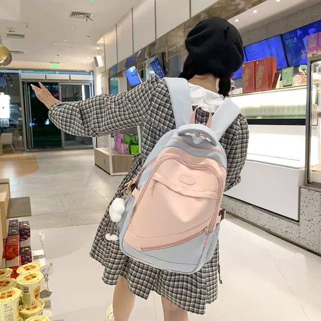 垣途者 大容量撞色书包韩版学生简约百搭 尼龙 双肩包 常规 女款 多色