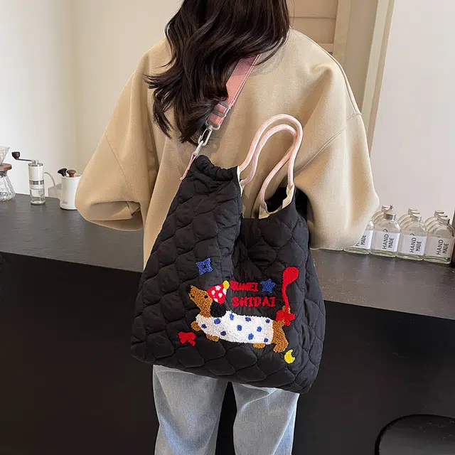 垣途者 小众图案设计休闲简约日常通勤时尚百搭 布 手提单肩斜挎包 女款 白色