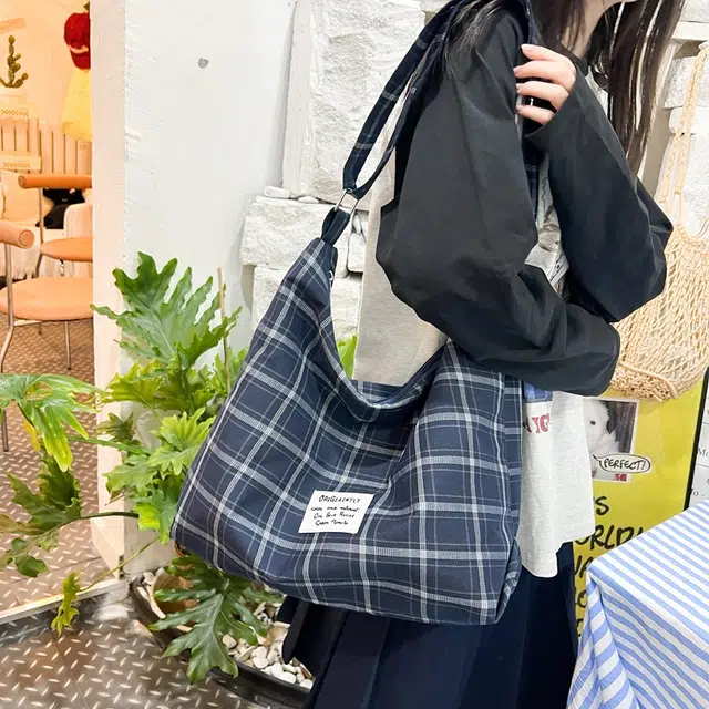 垣途者 日系格子小清新百搭 复合布 托特包单肩斜挎包 女款 红色/蓝色
