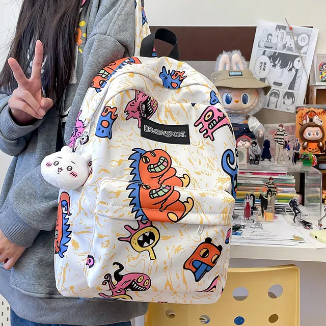 垣途者 涂鸦小怪兽学生书包背包 尼龙 双肩包 常规 男女同款情侣款 多色