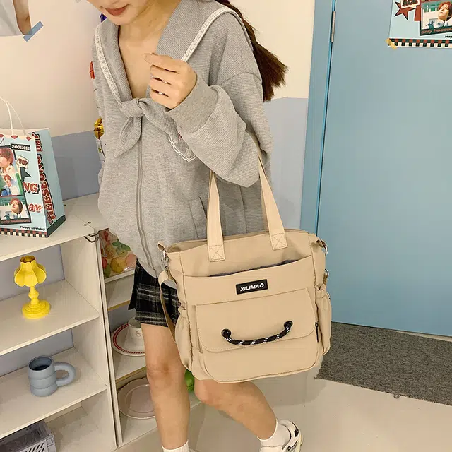 垣途者 韩版补课袋初中生高中学生补习手拎袋简约百搭单肩包大容量手提袋 尼龙布 斜挎包 男女同款情侣款 多色