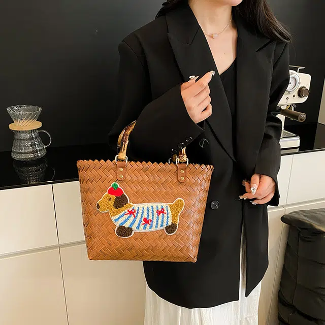 垣途者 小众复古设计感休闲时尚百搭通勤腊肠狗 编织 手提包 女款 彩色/棕色
