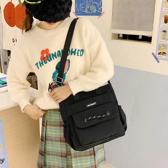 垣途者 韩版补课袋初中生高中学生补习手拎袋简约百搭单肩包大容量手提袋 尼龙布 斜挎包 男女同款情侣款 多色