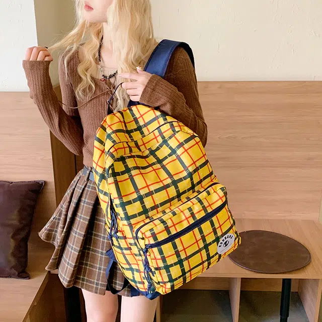 垣途者 美式高街大容量潮流 尼龙布 双肩包 大号 男女同款情侣款 黄色