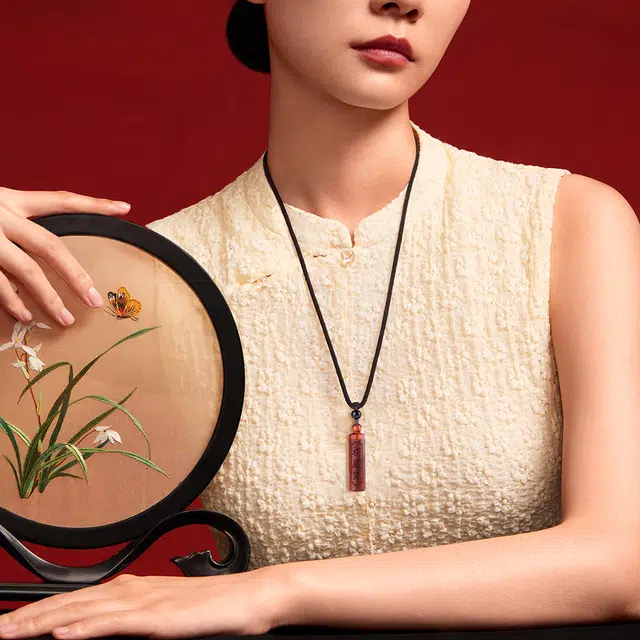 一世倾 新中式高级感吉祥如意楞严咒转运珠平安好运本命年护身符复古简约轻奢小众民族风 檀木 项链 男女同款情侣款