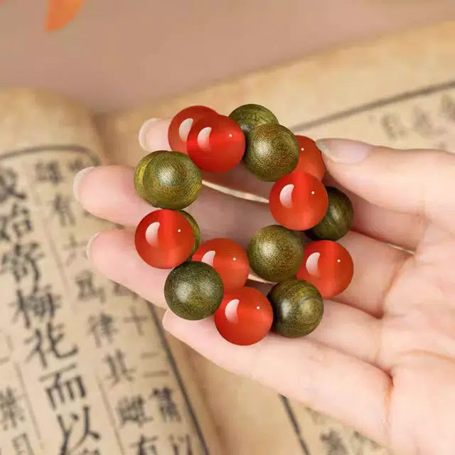 一世倾 新中式吉祥如意幸运相伴平安串珠招财纳福暴富转运珠国潮小众佛珠盘玩轻奢木质檀木文玩好运 绿檀 木作手串 男女同款情侣款