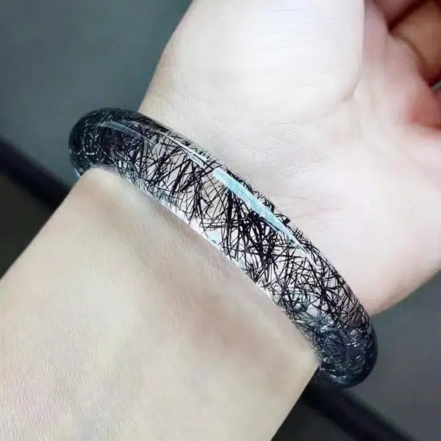 一世倾 新中式古典汉服旗袍美人镯守护治愈能量转运镯简约小众轻奢手饰好运天然 黑发晶 手镯 男女同款情侣款