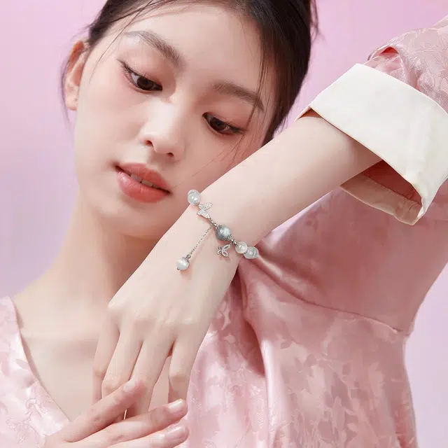 一世倾 新中式浪漫清冷感白月光纯净淡雅转运珠甜美蝴蝶流苏水晶手饰小众轻奢高级感日常通勤百搭好运 玻璃猫眼 手串 男女同款情侣款