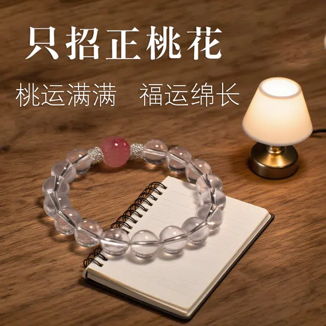 一世倾 早日脱单爱情满满原创设计星球手饰新中式国潮桃花甜粉森系氛围温柔风轻奢小众百搭高级感好运天然 白水晶 手串 男女同款情侣款
