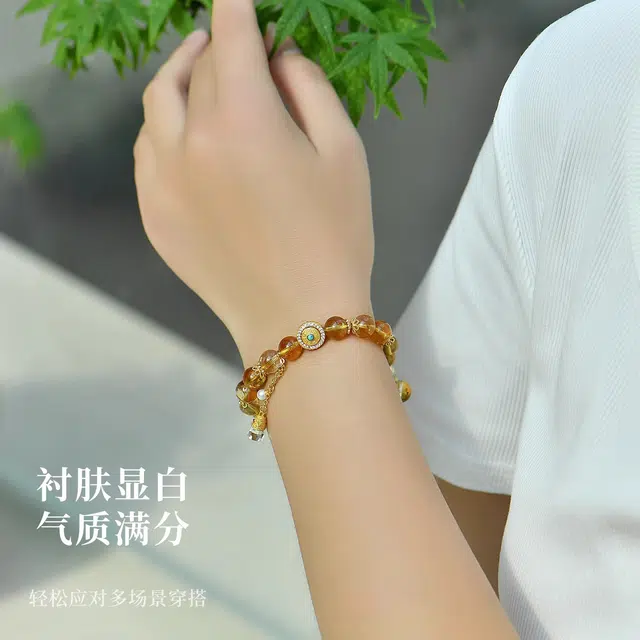 一世倾 招财进宝时来运转八方来财国潮新中式复古优雅大气精美转运珠小众设计时尚百搭轻奢风好运天然 黄水晶 手串 男女同款情侣款