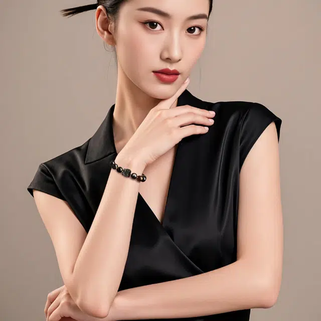 一世倾 吉祥如意平安顺遂串珠盘玩生意红火招财进宝财源滚滚转运珠文玩旺事业发财暴富礼盒 好运天然 黑曜石 手串 男女同款情侣款
