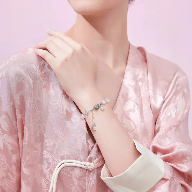 一世倾 新中式浪漫清冷感白月光纯净淡雅转运珠甜美蝴蝶流苏水晶手饰小众轻奢高级感日常通勤百搭好运 玻璃猫眼 手串 男女同款情侣款
