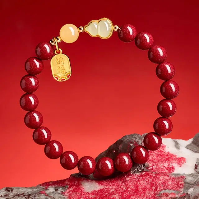 一世倾 万事顺遂吉祥如意小葫芦福禄双全诸事顺利本命年转运珠寓意吉祥上岸新中式国朝汉服旗袍叠戴好运 朱砂 手串 男女同款情侣款