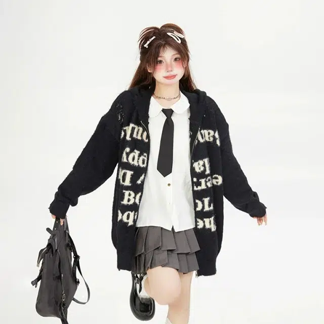 悍戈 美式潮流小众设计感连帽拉链款 舒适百搭适合日常户外通勤针织衫 男女同款