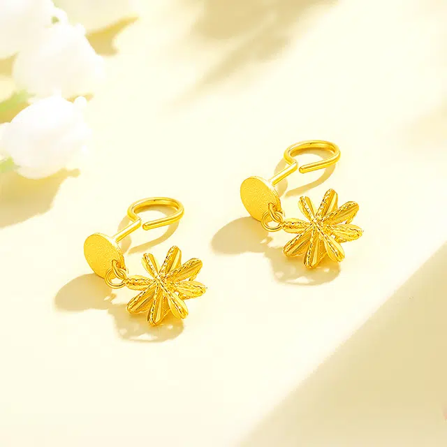 鸳鸯金楼 浪漫拉丝雪花耳饰  精致轻奢梦幻氛围感设计  清冷白月光高级小众大气 足金 按克计价 黄金耳钉 女款