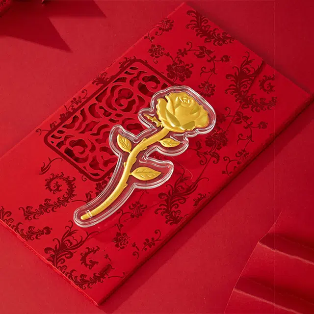 鸳鸯金楼 心动玫瑰花  花朵永不凋谢 节日招财收藏储值理财 足金 投资类 金片摆件 男女同款情侣款