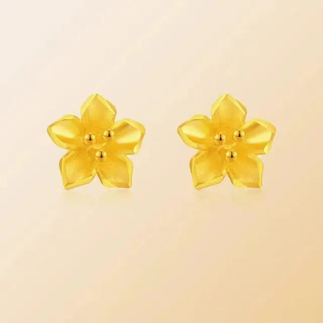鸳鸯金楼 唯美桃花耳饰  浪漫心动花卉精致轻奢 设计  森系小清新甜   个性大气优雅气质 足金 按克计价 黄金耳钉 女款