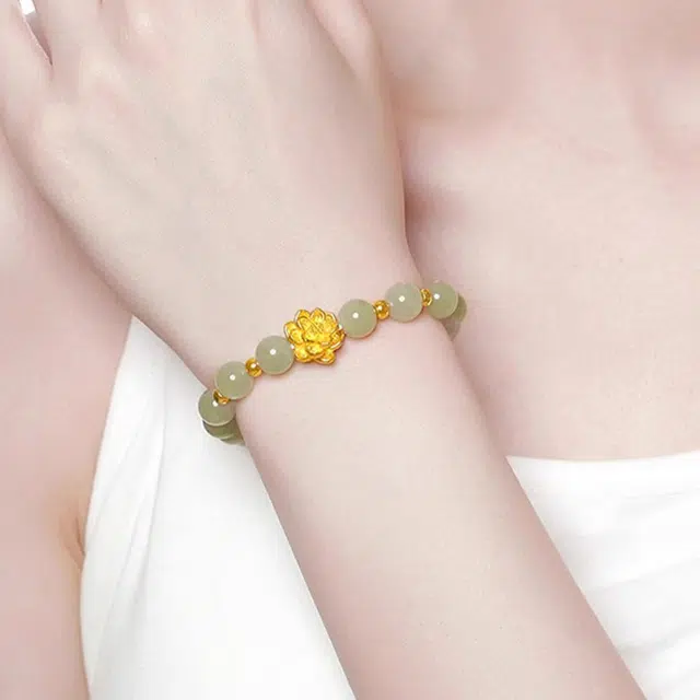 鸳鸯金楼 好运莲莲 莲花新中式国潮风  气质风 轻奢小众高级感 足金 一口价 黄金手串 女款