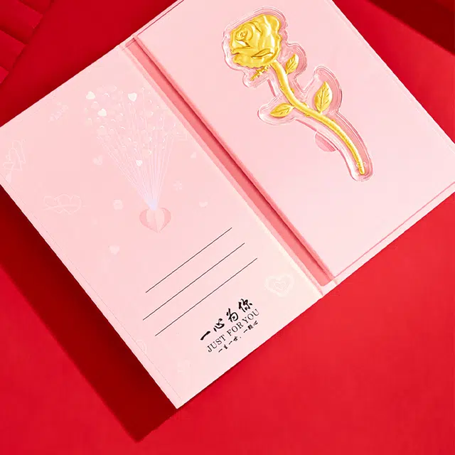 鸳鸯金楼 心动玫瑰花  花朵永不凋谢 节日招财收藏储值理财 足金 投资类 金片摆件 男女同款情侣款