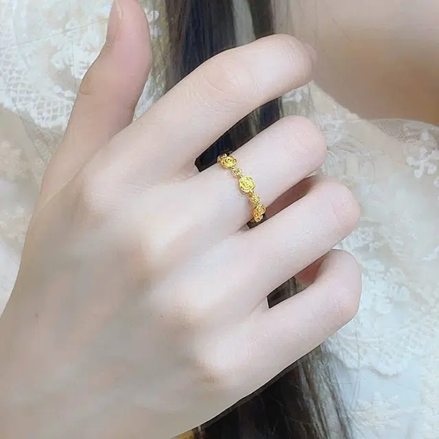 鸳鸯金楼 心动玫瑰花开口戒  森系浪漫甜美精致高级气质  浪漫莫奈花园小众设计感 足金 按克计价 黄金戒指 女款