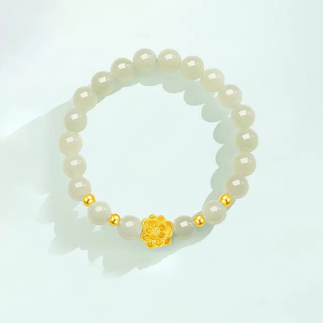 鸳鸯金楼 好运莲莲 莲花新中式国潮风  气质风 轻奢小众高级感 足金 一口价 黄金手串 女款