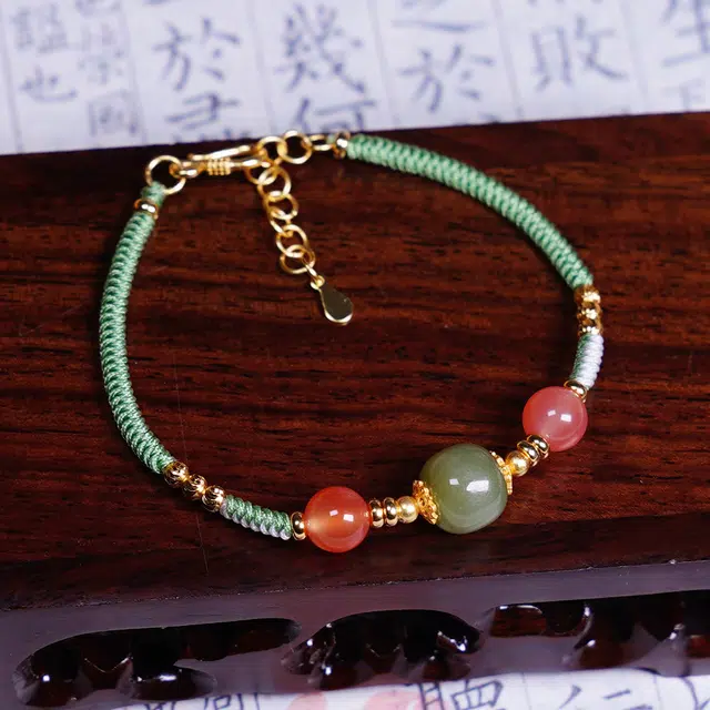 恋银手作 转运珠浅绿福运满满新中式小清新手工编织手绳 玛瑙 手链 女款