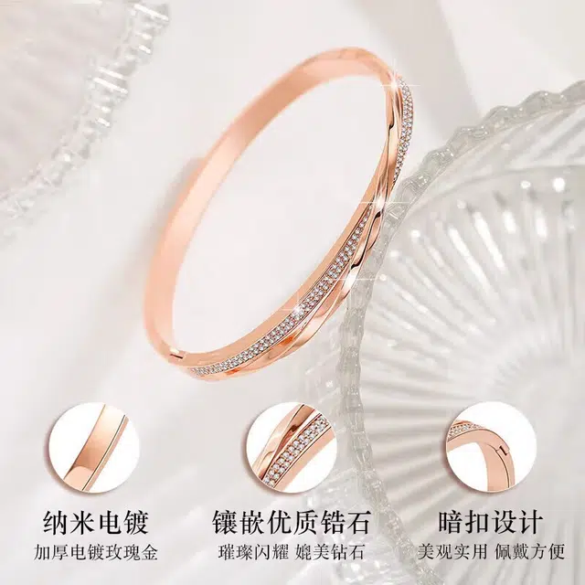 纪铂梵 满天星莫比乌斯环素圈简约  设计 铜 手镯 女款
