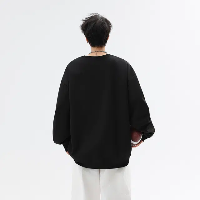 都市丽人 基础款纯色百搭休闲圆领长袖卫衣时尚猫爪卡通字母潮流宽松打底衣 男女同款