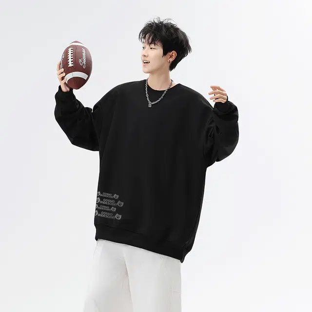 都市丽人 基础款纯色百搭休闲圆领长袖卫衣时尚猫爪卡通字母潮流宽松打底衣 男女同款