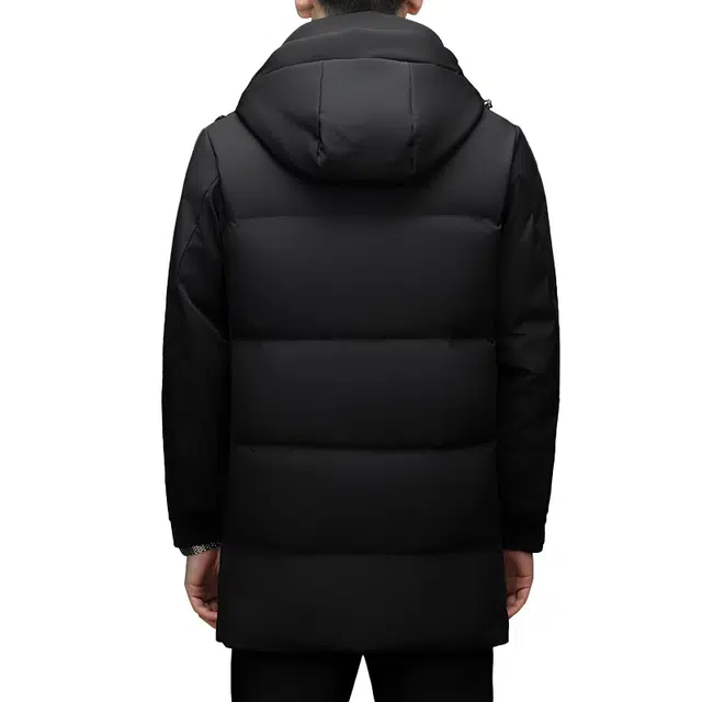 雅鹿 中长款简约纯色连帽百搭防风保暖通勤羽绒服 男女同款
